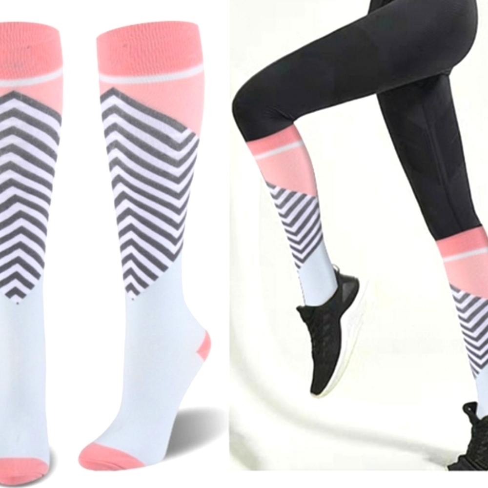 Pink Multicolored Compression Socks. Fits Size L. # 0038 - Picture 1 of 5